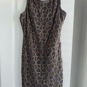 Suzi Chin for Maggy Boutique Brown Sheath Midi Dress with Cowl Neck